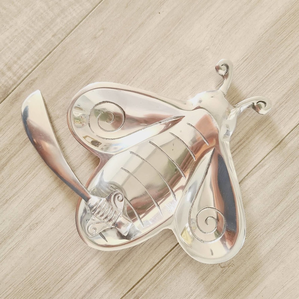 Beautiful silver Butter Bee dish & spreader vanity ring trinket dish,home decor